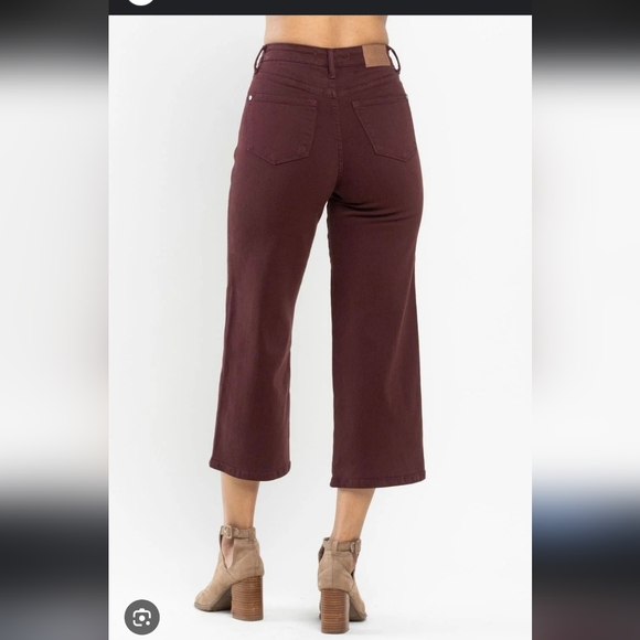 Judy Blue tummy control garment-dyed high-rise wide-leg crop jeans oxblood sz 29 - Picture 5 of 16